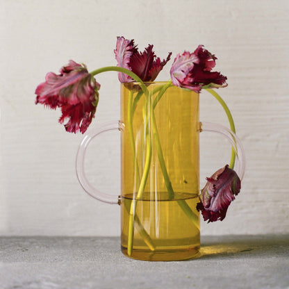Handle Vase, Yellow with Pink