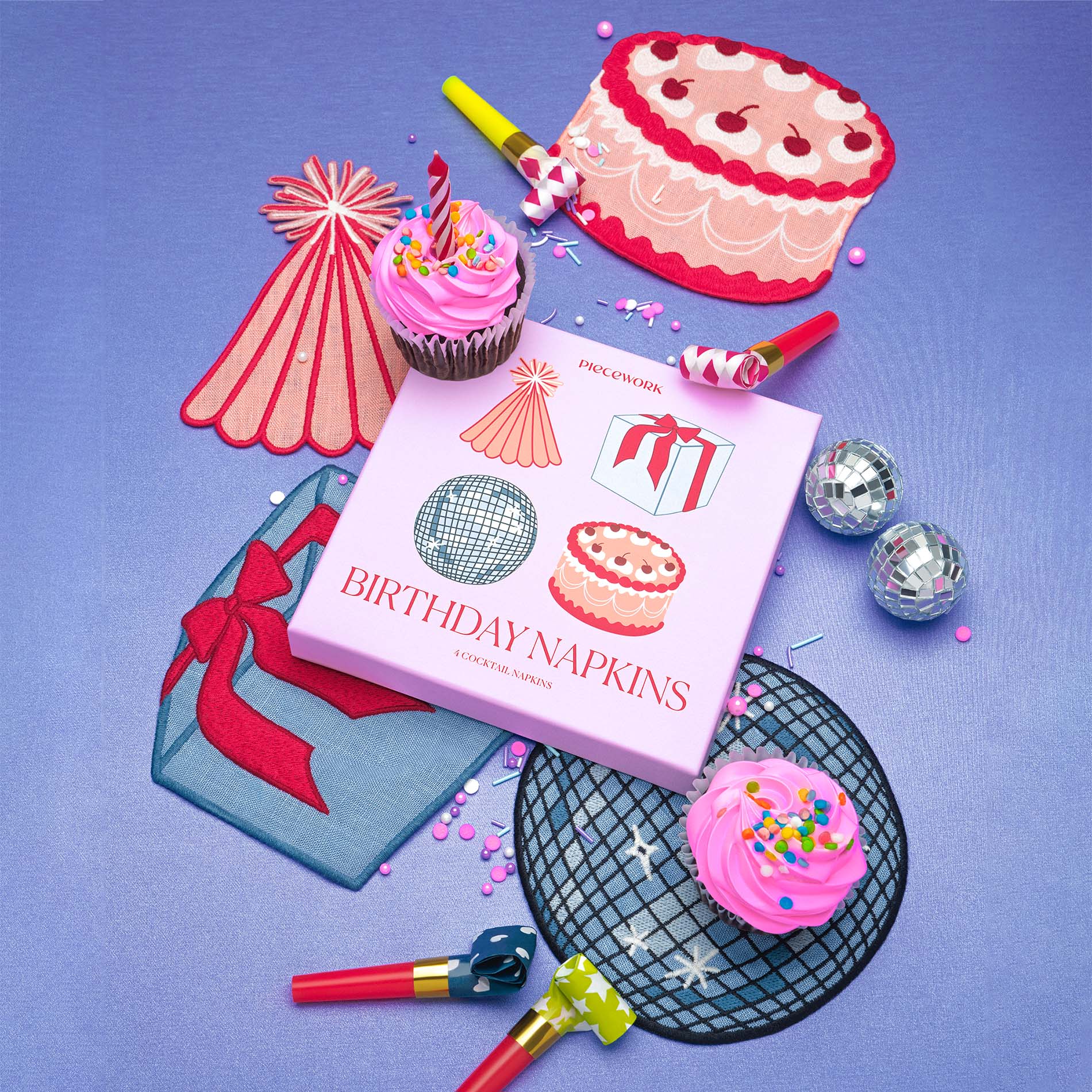 Birthday Cocktail Napkins – Embroidered Linen Gift Set – Piecework