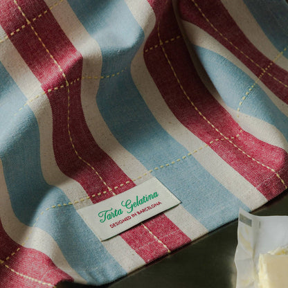 Striped Tea Towel, Burgundy/Blue
