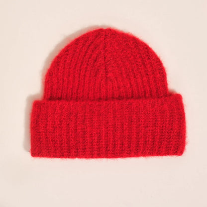 Red Cashmere Ribbed Beanie