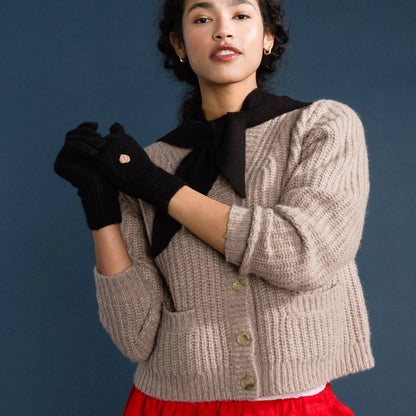 Black Cashmere Heart Gloves