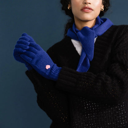 Cobalt Cashmere Heart Gloves