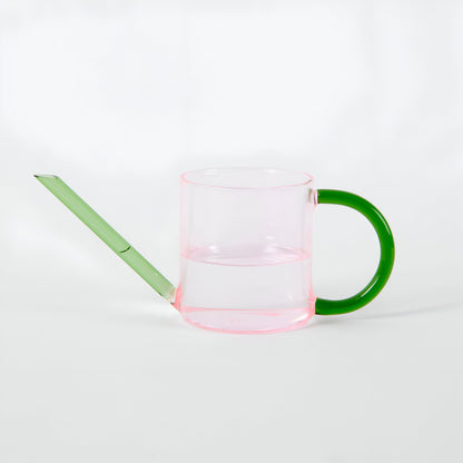 Pink + Green Glass Watering Can