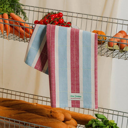 Striped Tea Towel, Burgundy/Blue