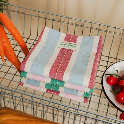 Striped Tea Towel, Burgundy/Blue
