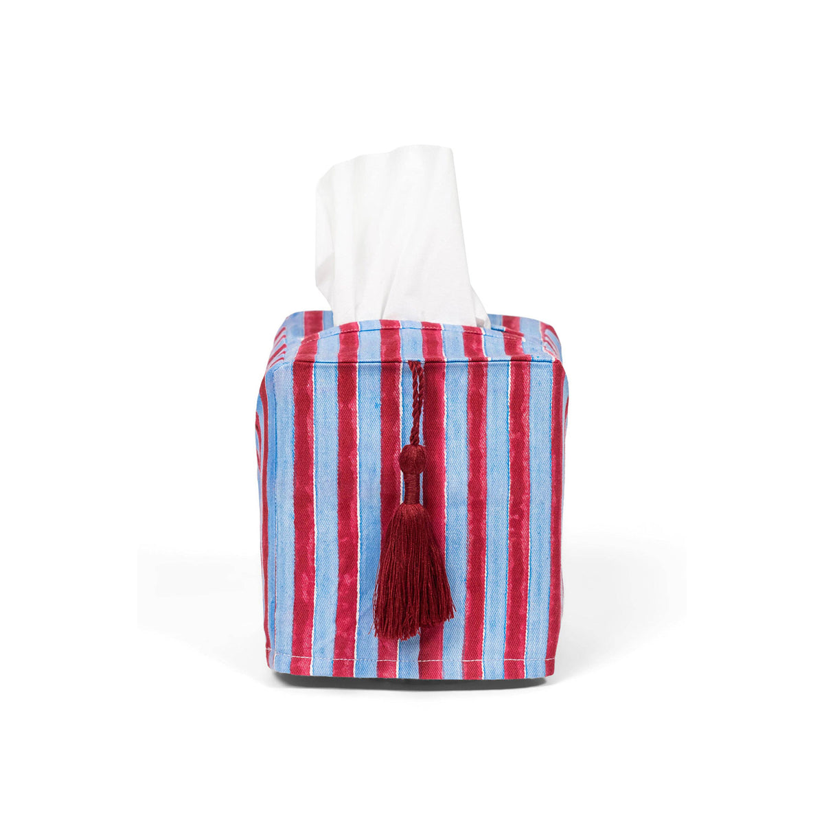 Image of Striped Tissue Box Cover w. Tassel from Inner Child