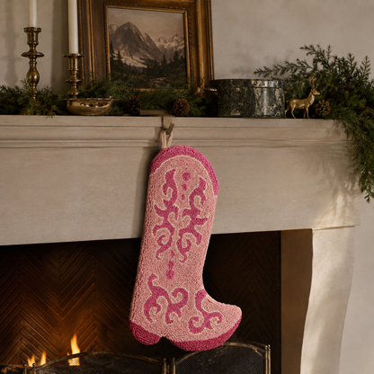 Pink Cowboy Boot Hook Stocking