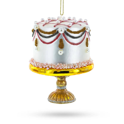 Pearl-Adorned Cake Glass Ornament
