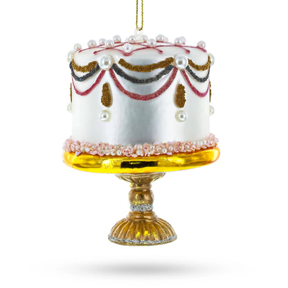 Pearl-Adorned Cake Glass Ornament