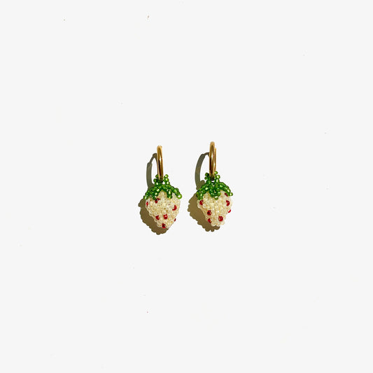 Beaded White Strawberry Earrings
