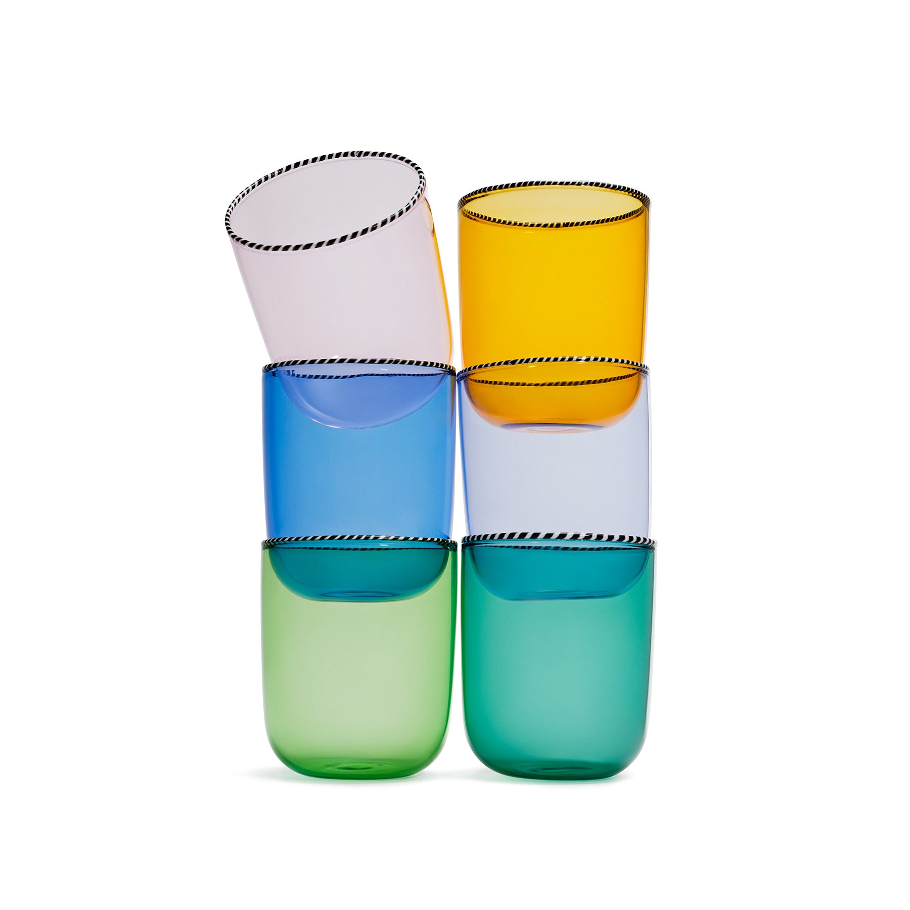 Rainbow Striped Rim Glasses, Set of 6