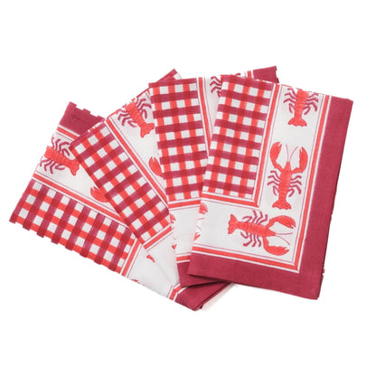 Lobster Red Gingham Blockprint Napkins, Set of 4