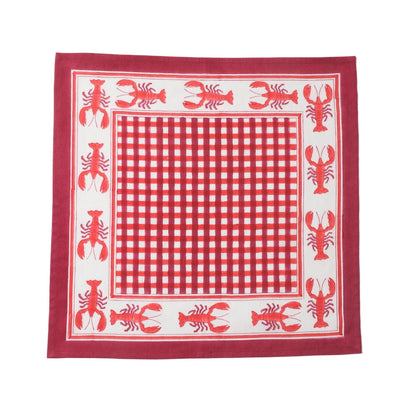 Lobster Red Gingham Blockprint Napkins, Set of 4