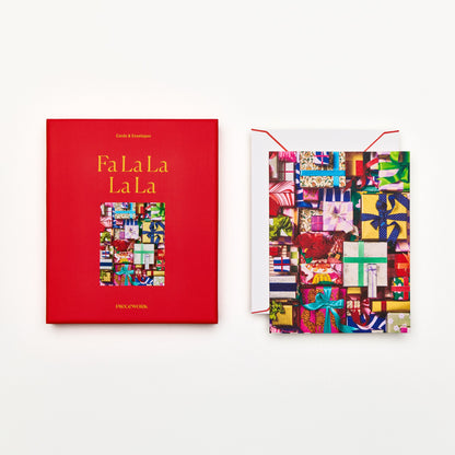 Piecework Fa La La La La Stationery Set: red box and notecard of wrapped holiday gifts, plus envelope