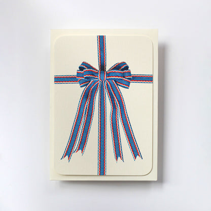 Blue, Red & White Bow Greeting Card