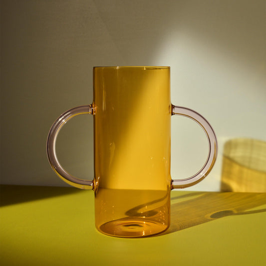 Handle Vase, Yellow with Pink