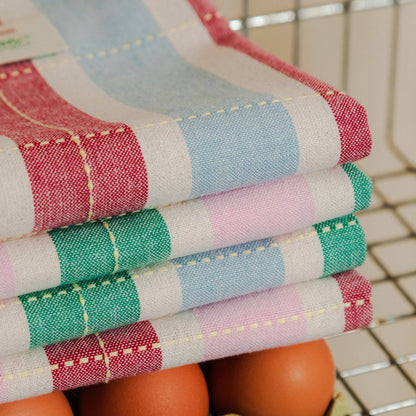 Striped Tea Towel, Green/Pink