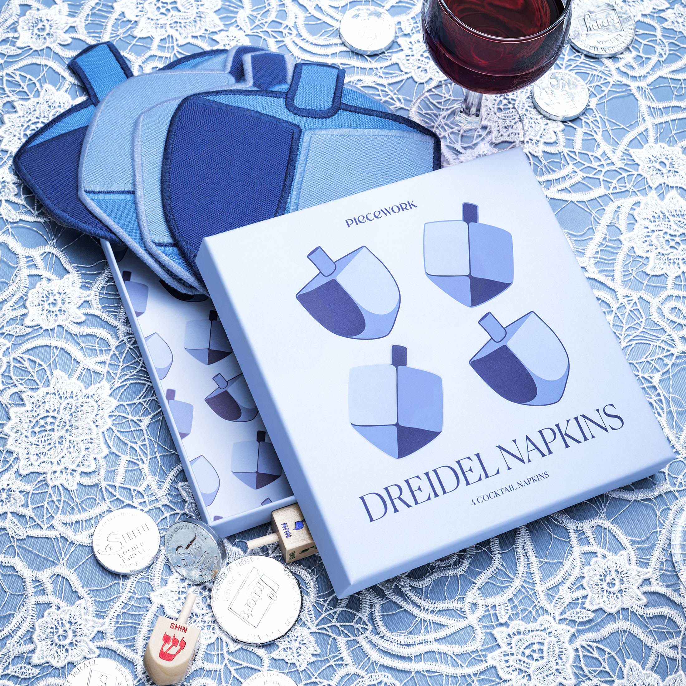 Dreidel Cocktail Napkins – Linen Hanukkah Gift Set – Piecework Puzzles