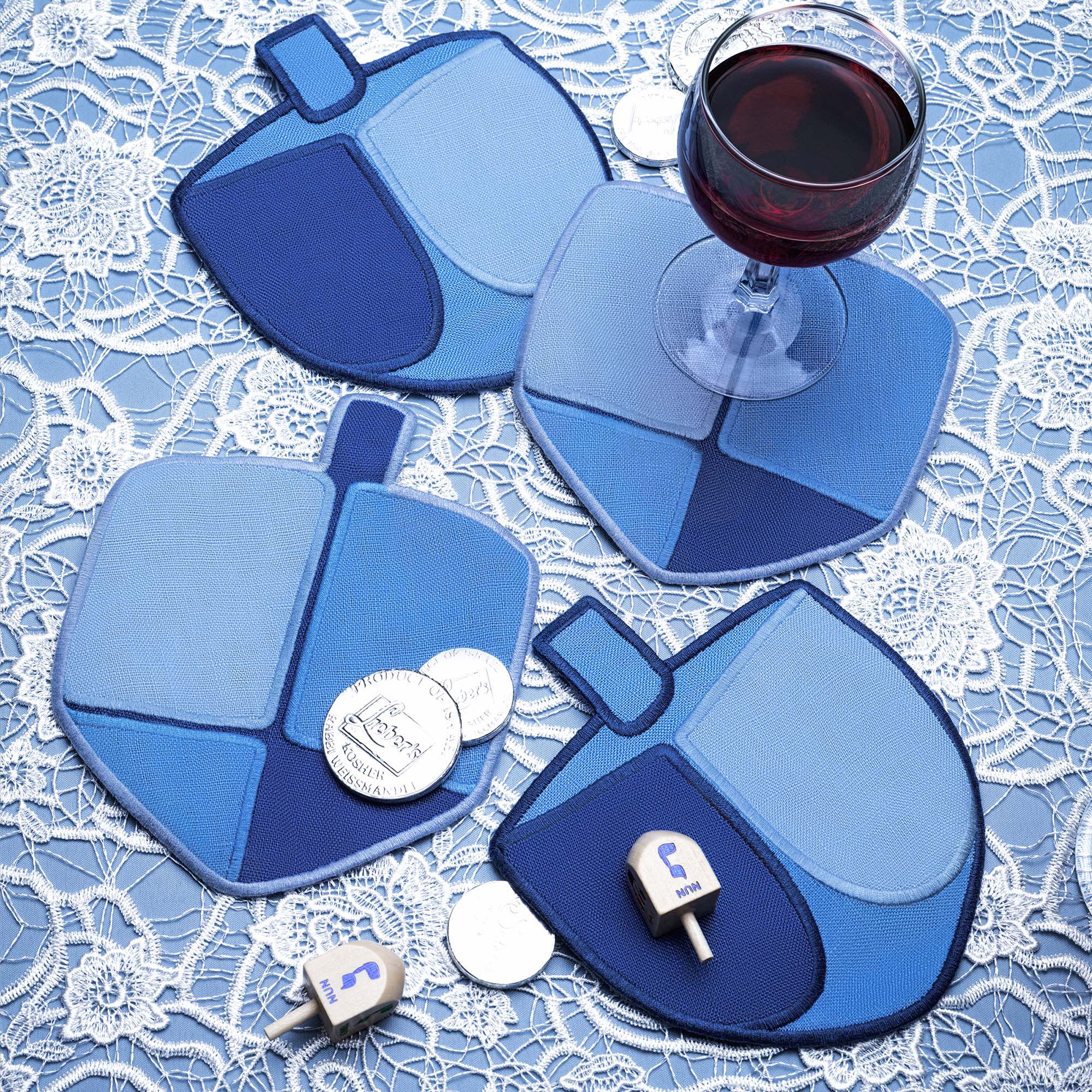 Dreidel Cocktail Napkins – Linen Hanukkah Gift Set – Piecework Puzzles