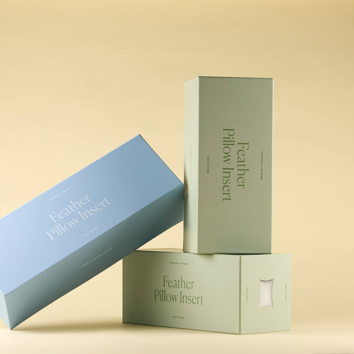 Feather Pillow Insert boxes in 18 x 18 and 14 x 20 sizes