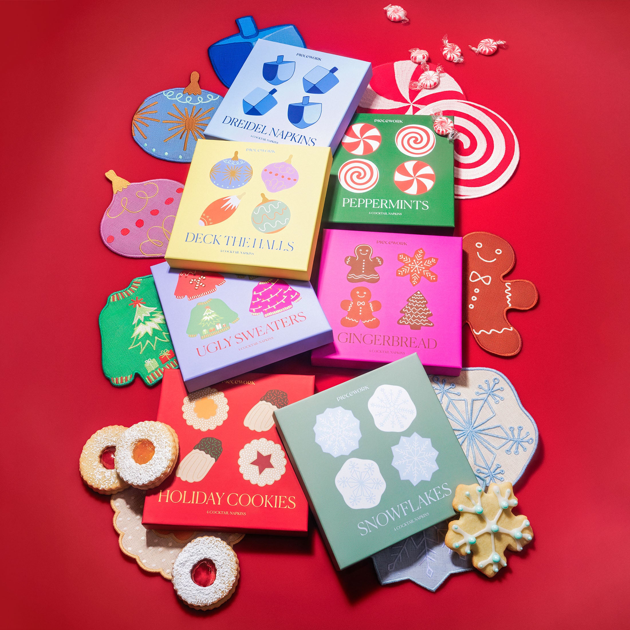 Dreidel Cocktail Napkins – Linen Hanukkah Gift Set – Piecework Puzzles