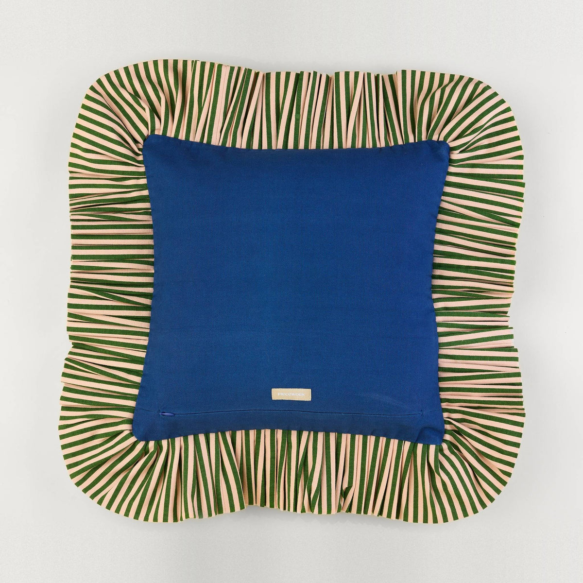 Jewel Stripe Ruffle Pillow back: solid blue