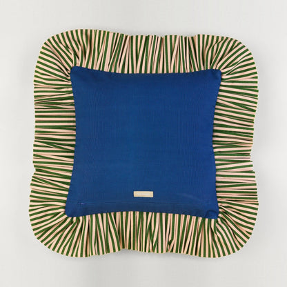 Jewel Stripe Ruffle Pillow back: solid blue