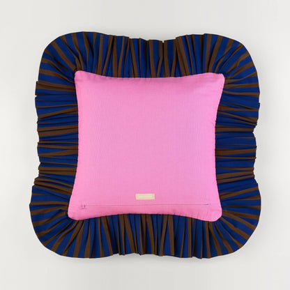 Pink Checks Ruffle Pillow back: solid pink