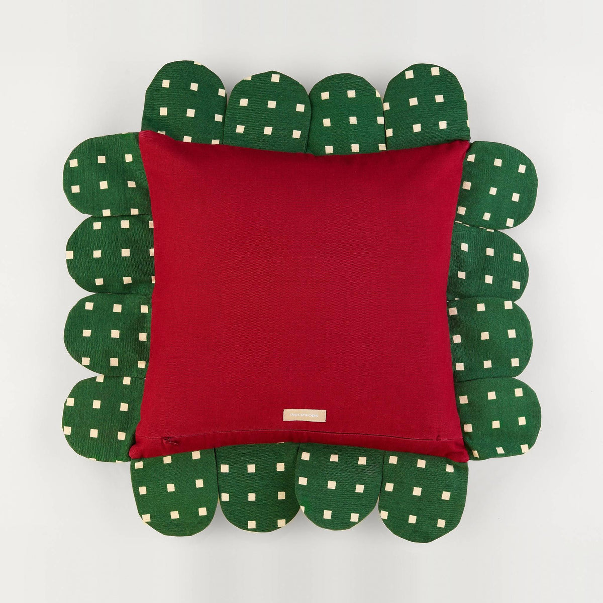 Posie Check Petal Pillow back: solid red