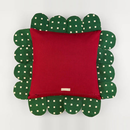 Posie Check Petal Pillow back: solid red
