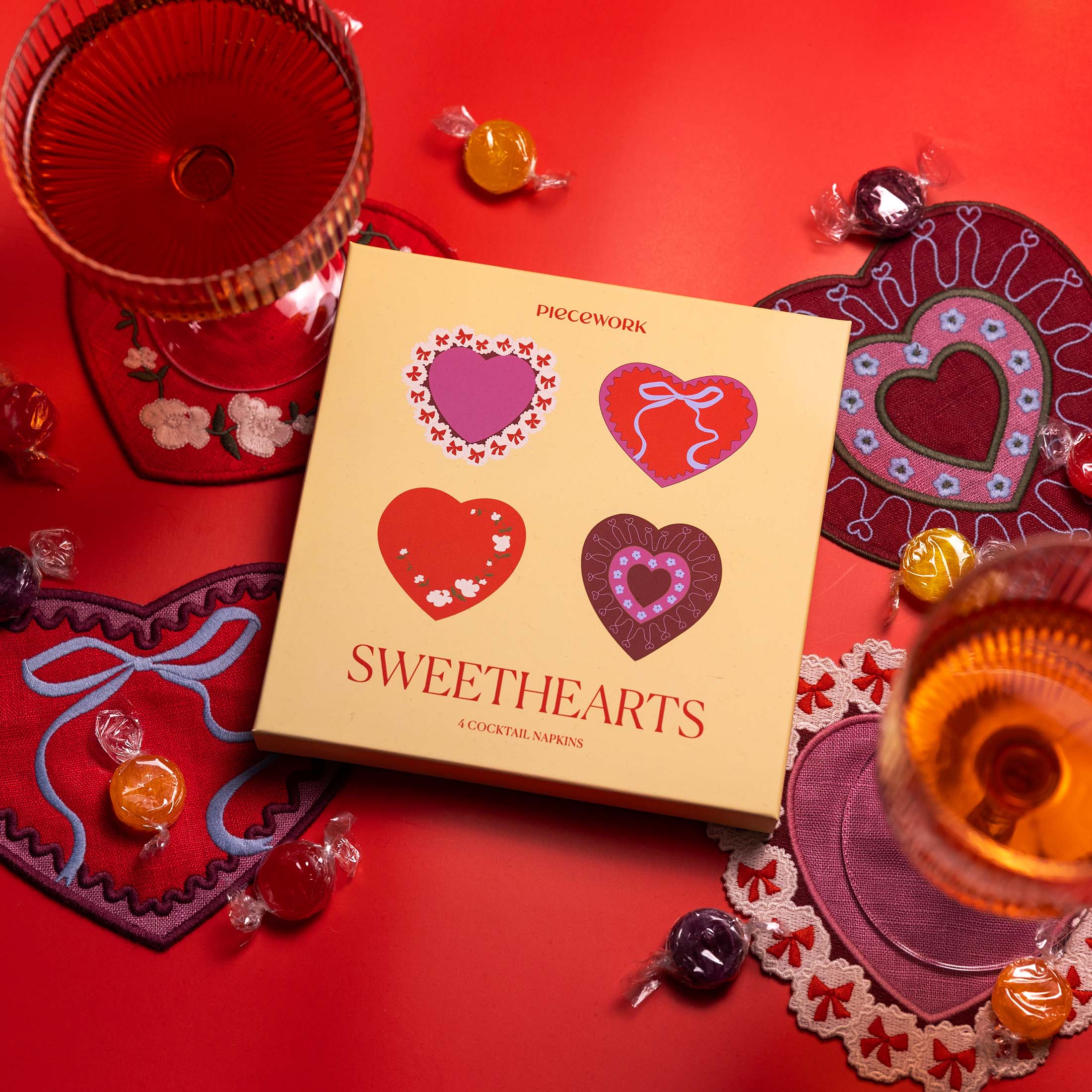 Sweethearts Cocktail Napkins – Set of 4 Linen Valentines