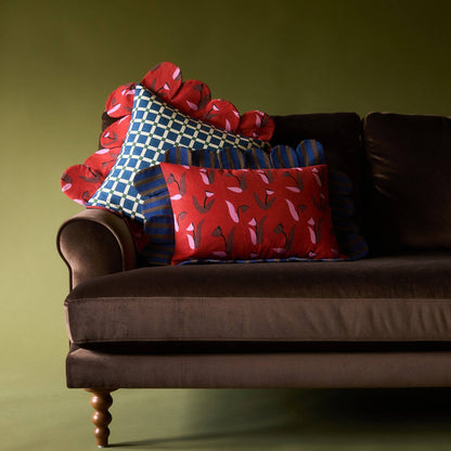 Tulip Stripe Petal Pillow paired with the Blue Window pillow